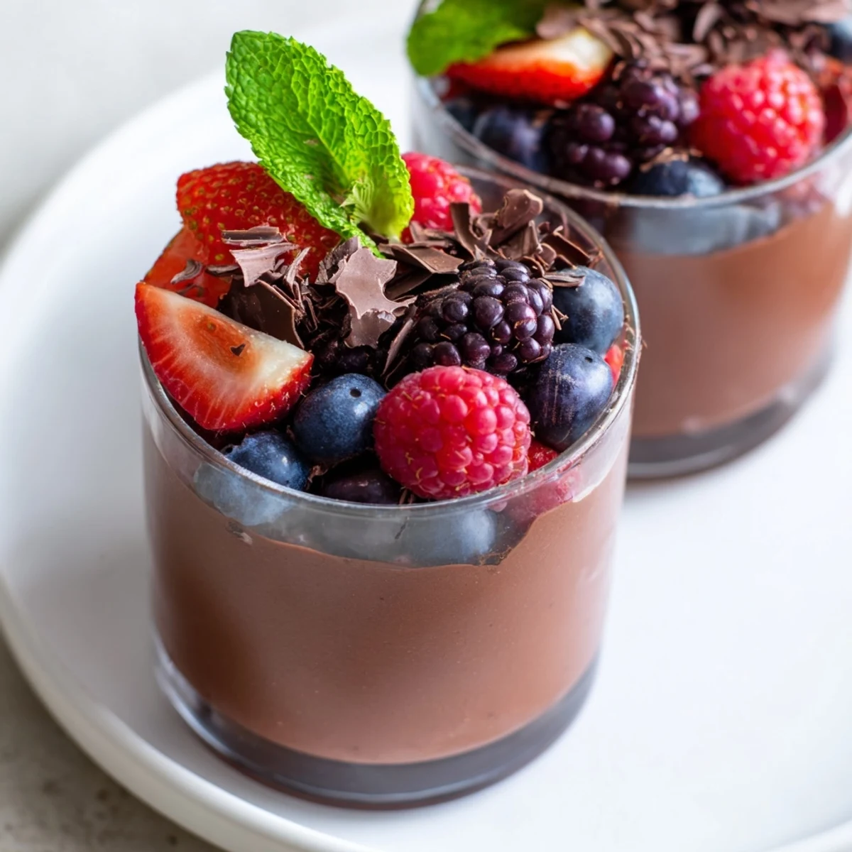 A close-up of the Maple Cocoa Berry recipe highlights glossy dark chocolate and vibrant mixed berries on a rustic table.