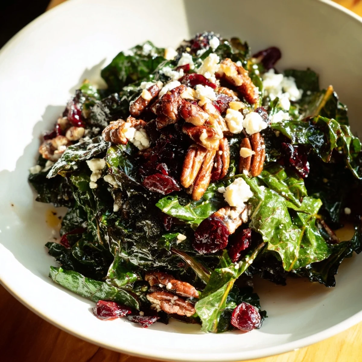 Bright greens sautéed with kale and chard topped with a sweet maple vinaigrette and crunchy pecans.