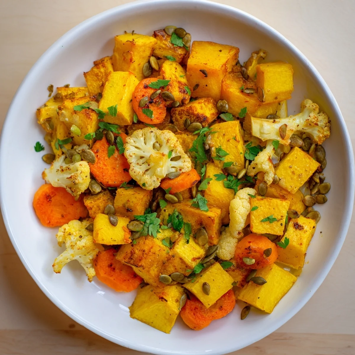 Golden Veg served on a platter with lemon wedges and parsley garnish.