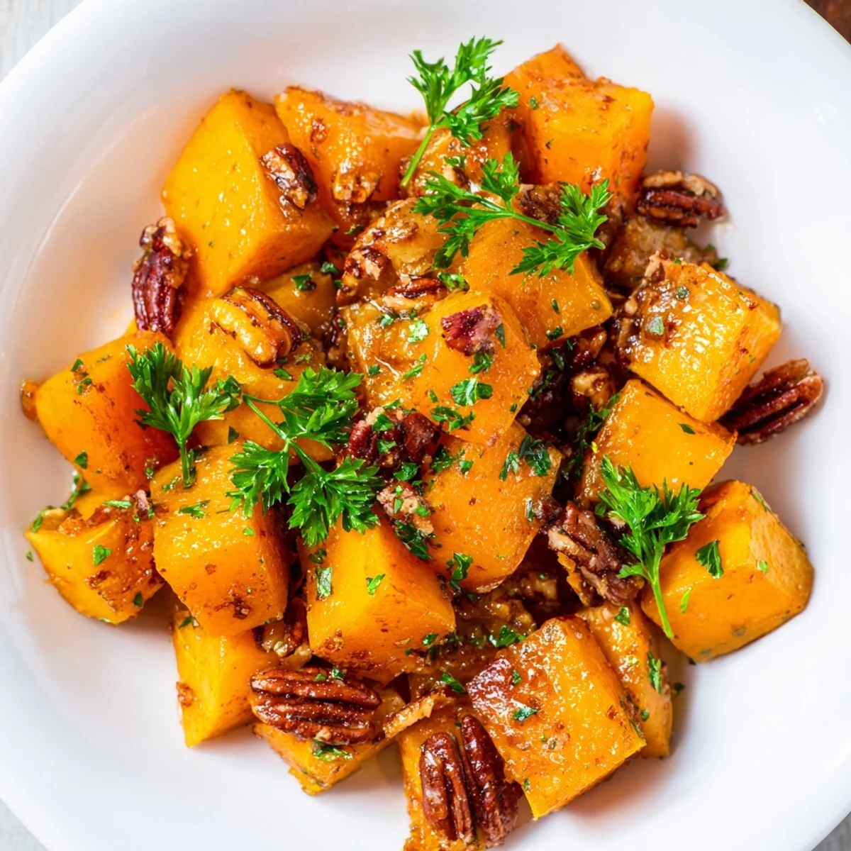 Toasty Maple Squash served warm in a rustic dish, perfect alongside a holiday turkey or vegetarian roast.