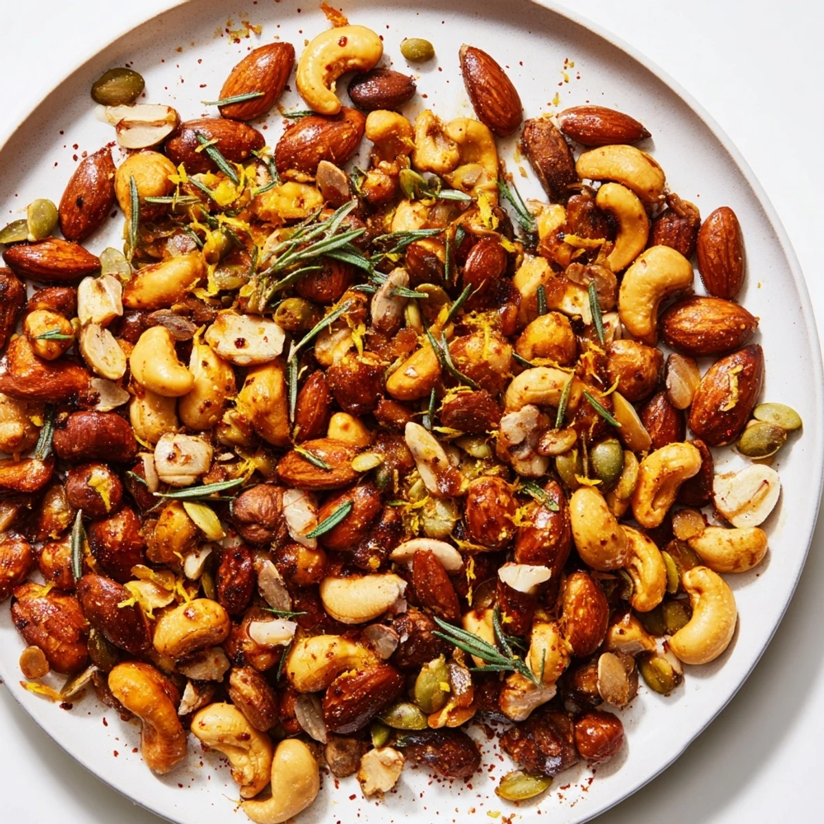 Fresh rosemary and lemon zest scented Cozy Evergreen Mix served in a white ceramic bowl, perfect for holiday gatherings.