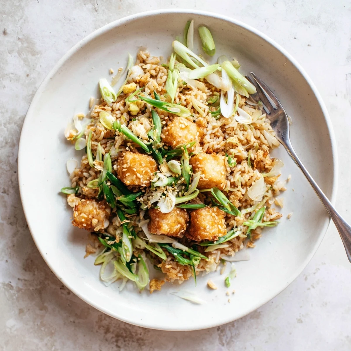 Vibrant scallion garnish topping fluffy jasmine rice seasoned with aromatic garlic and ginger