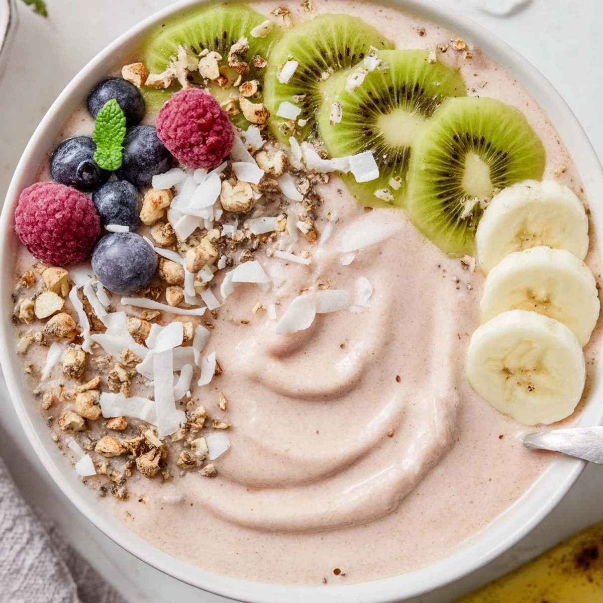 Ready to eat Guava Lime Coconut Smoothie Bowl with Cashew Crunch, zesty lime finish