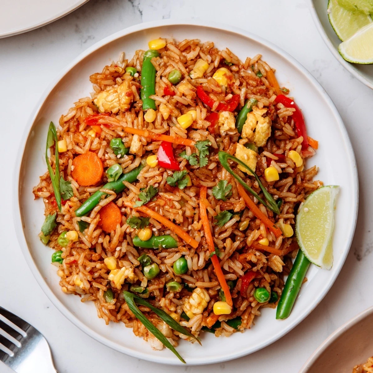 Chili Lime Vegetable Fried Rice with Scallions steaming in wok, zesty aroma.
