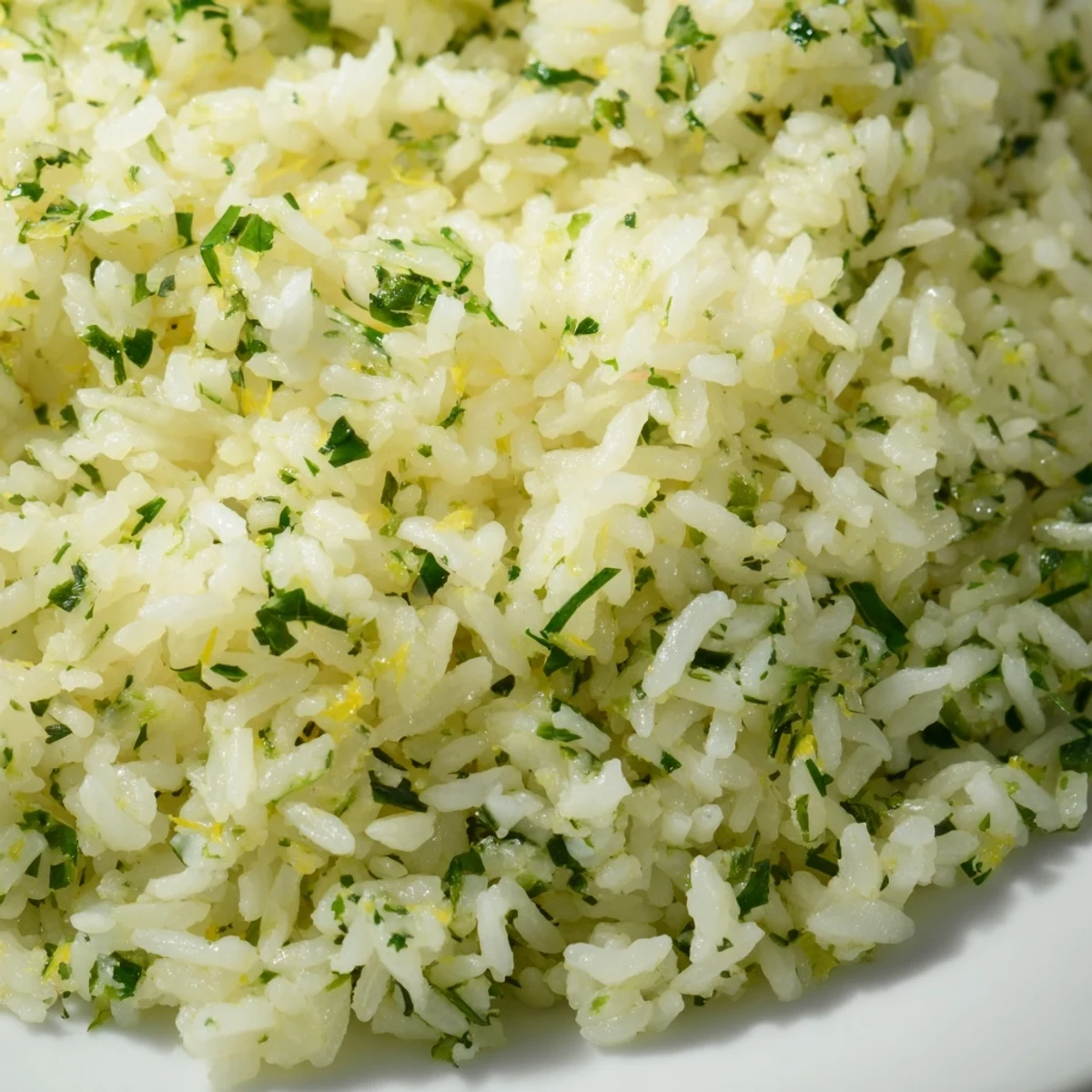 Fluffy garlic herb jasmine rice topped with golden roasted mushrooms in a white bowl