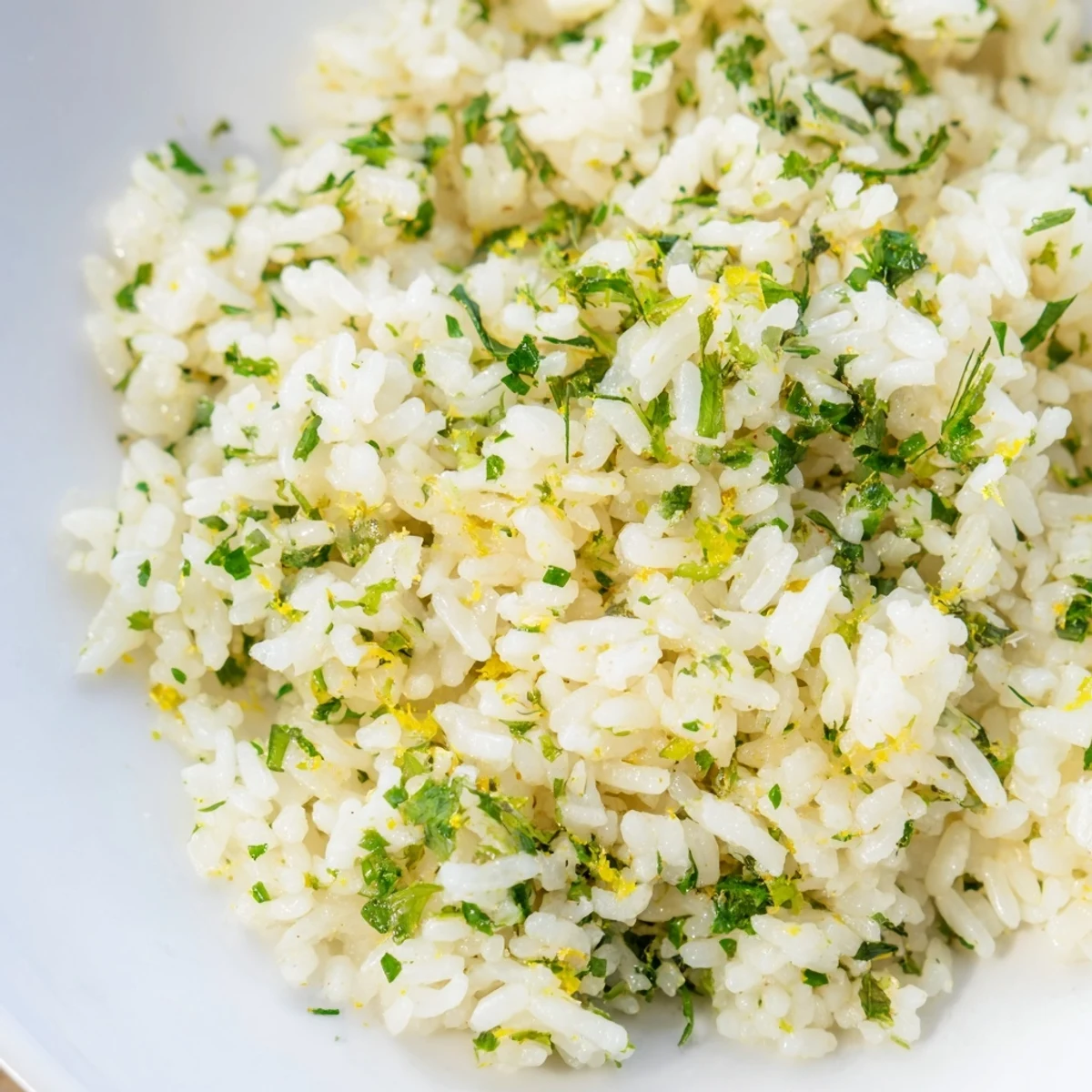Close-up of fragrant garlic herb jasmine rice garnished with fresh herbs and roasted mushrooms