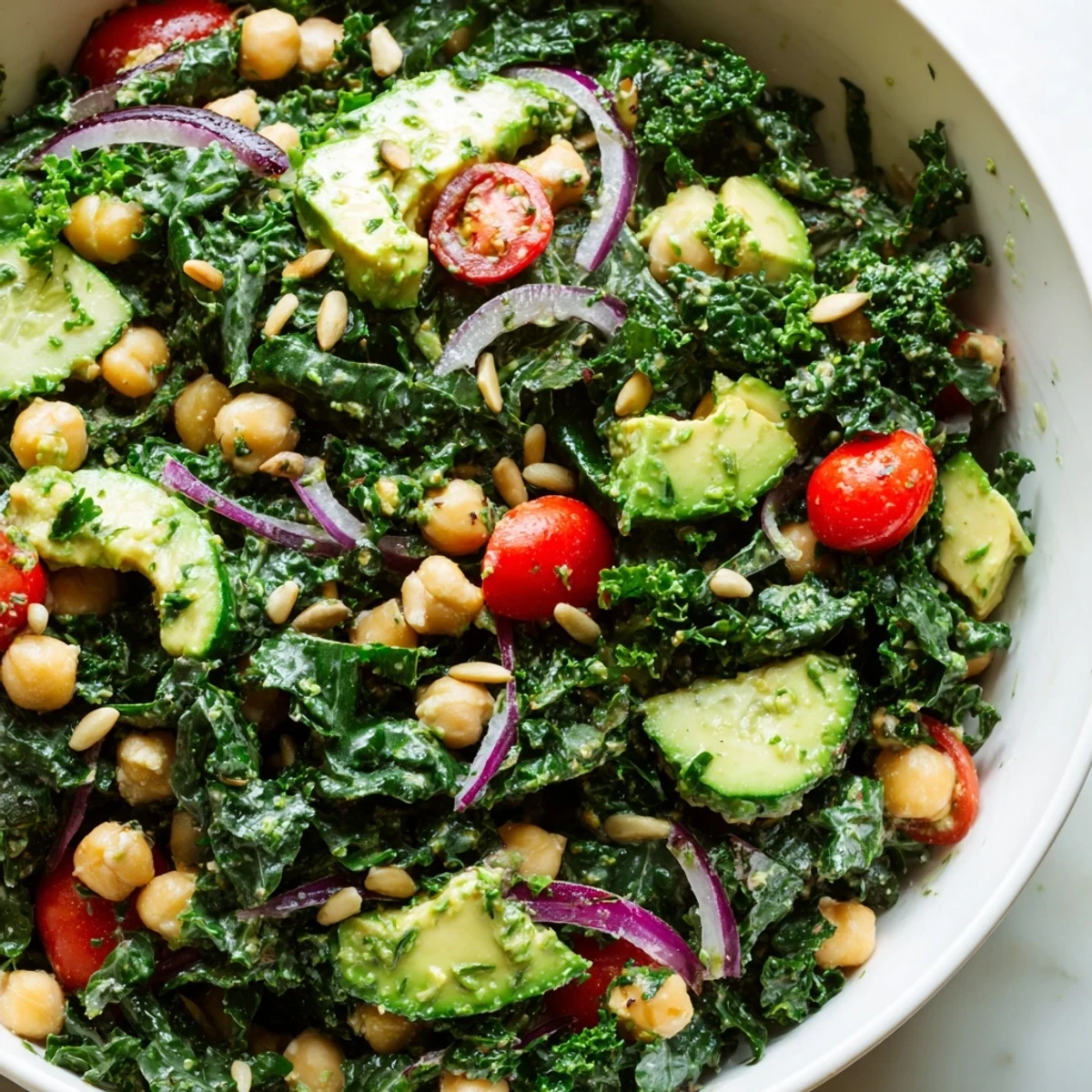 Creamy Avocado Chickpea Kale Bowl