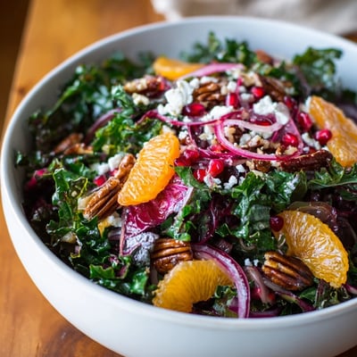 This Citrus Winter Greens salad features crisp radicchio and pomegranate seeds for a juicy bite.